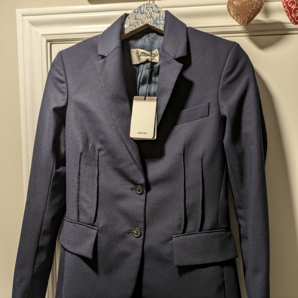 Mauro Grifoni Blue Tailored Blazer Size 38 NWT Designer Career Office Jacket